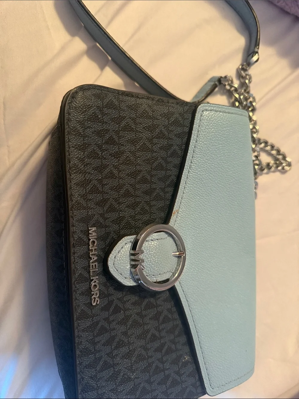 MICHAEL KORS Black and Light Blue Logo Crossbody Bag